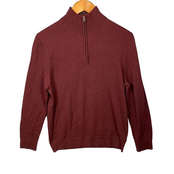 EXPRESS Red 1/4 Zip 100% Extra Fine Merino Wool Collard Sweater Men’s MEDIUM - Picture 1 of 6